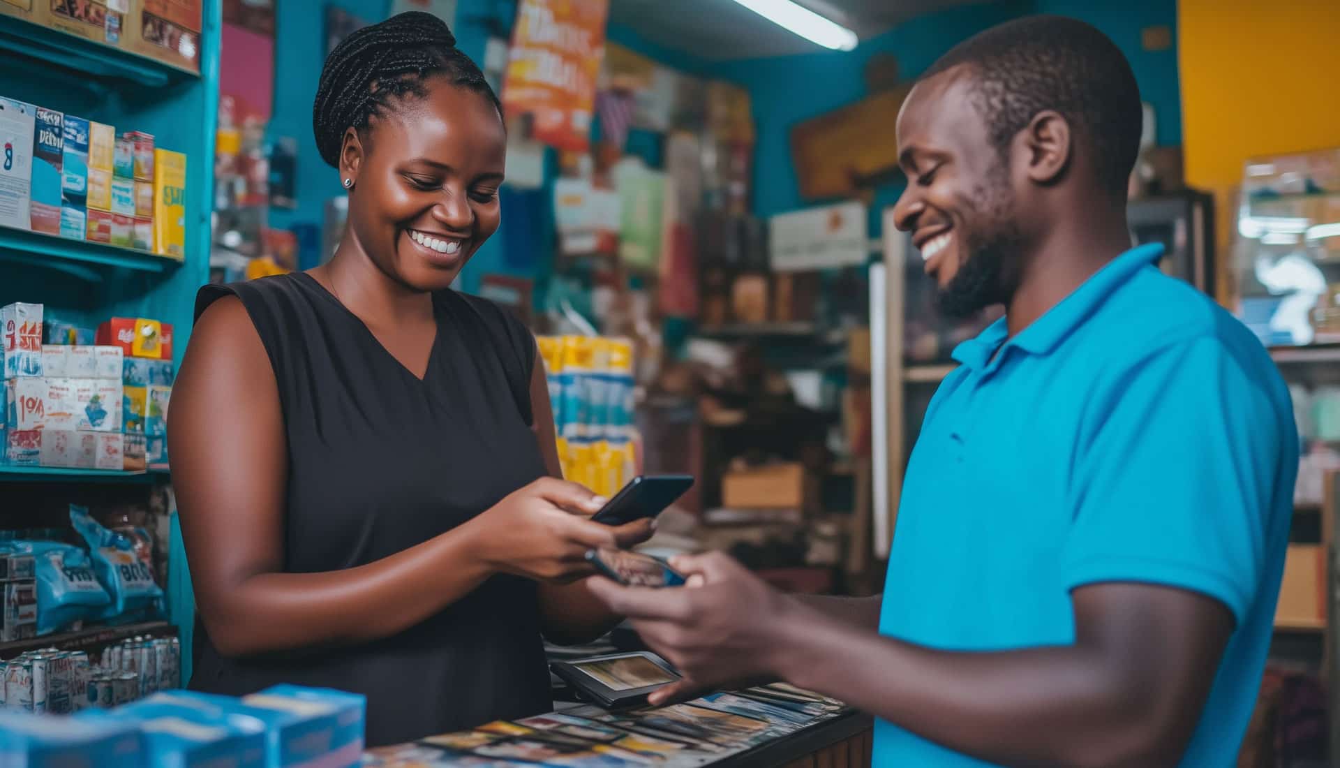 Digital Inclusion South Africa – customer purchasing a smartphone in a local store, illustrating accessible mobile technology.