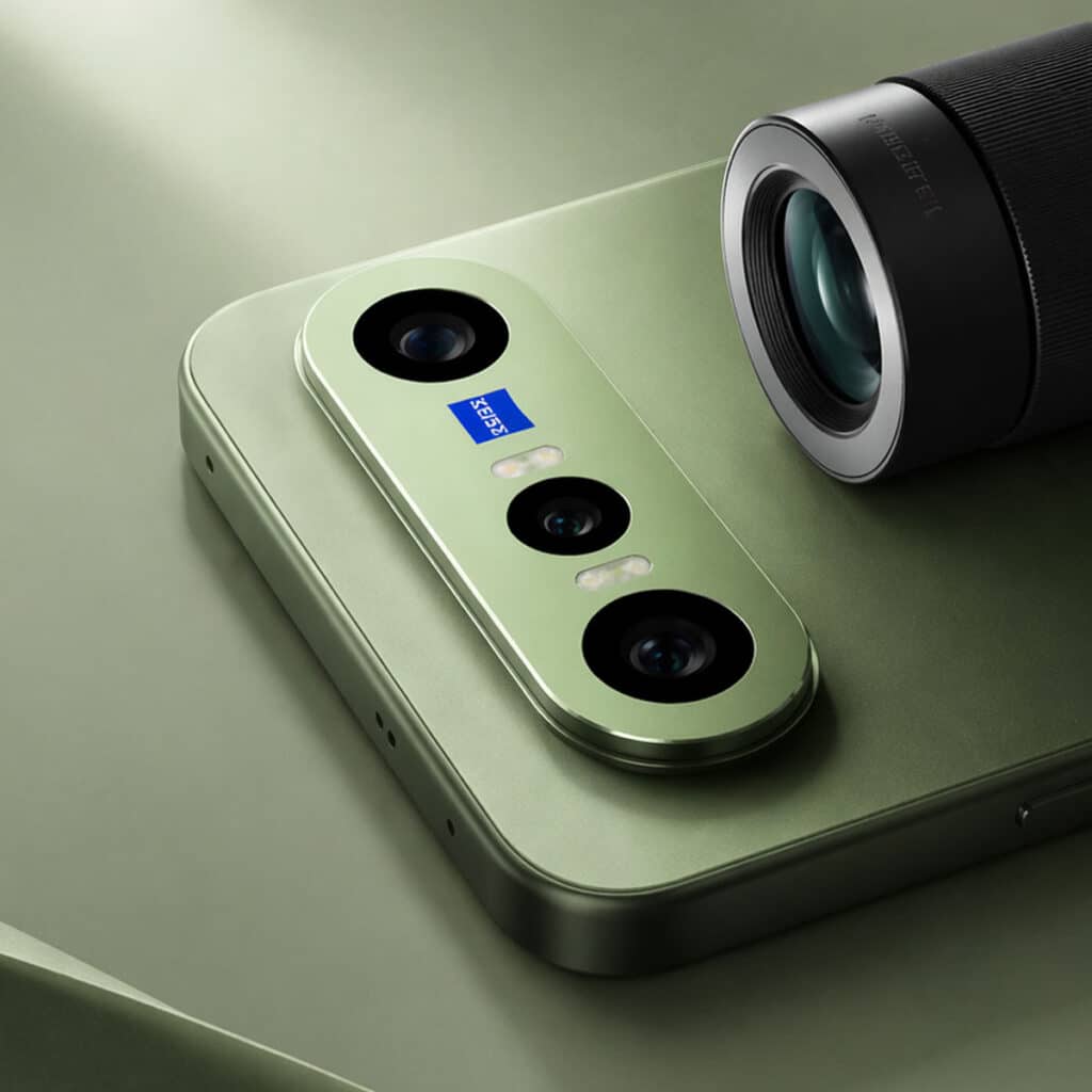 Vivo X300 FE showcasing ZEISS camera system in soft green finish